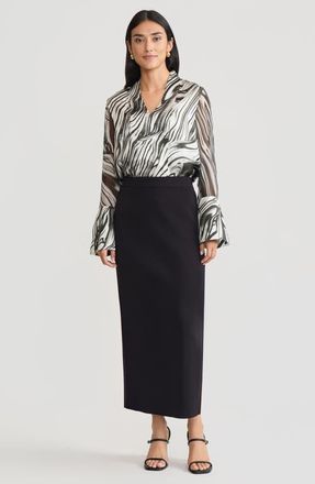 Misook Marble Print Silk Tunic in Black/white at Nordstrom, Size Xx-Large