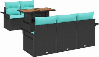vidaXL Conjunto De Sof&aacute; De Jard&iacute;n 6 Uds. Negro Polirat&aacute;n Vidaxl