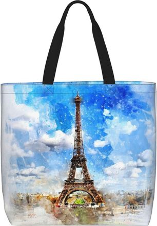 Generic Women Handbag Stylish Art Eiffel Tower Blue Pattern Women Tote Bag Girls Reusable Beach Travel Bags, For Work, Wedding, Graduation, Gym, Birthday