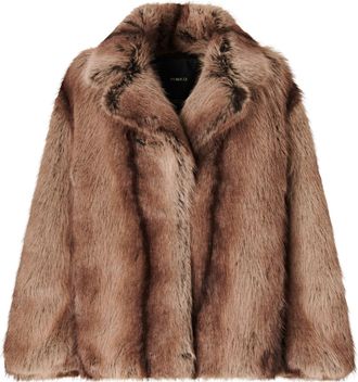 Pinko Plush Brown Fur Coat with Classic Collar and Boxy Silhouette