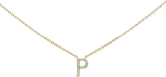 House of Brilliance 10K Yellow Gold Diamond Accent A-Z Block Initial Pendant Necklace in Yellow Gold | P at Nordstrom
