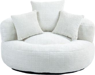 Urban Meuble Sill&oacute;n redondo en tela boucl&eacute; color blanco roto con cojines