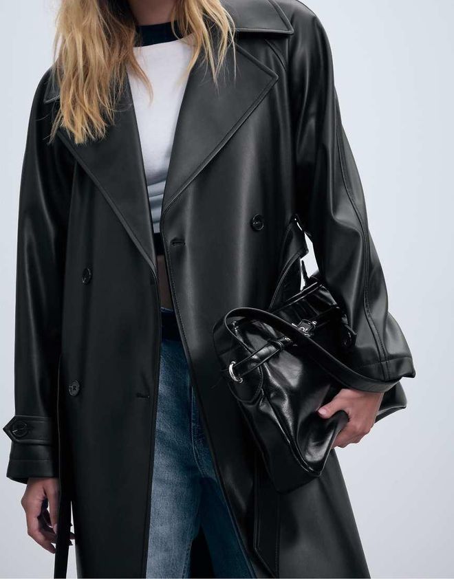 Stradivarius Trench-coat long imitation cuir Noir dès 55,99