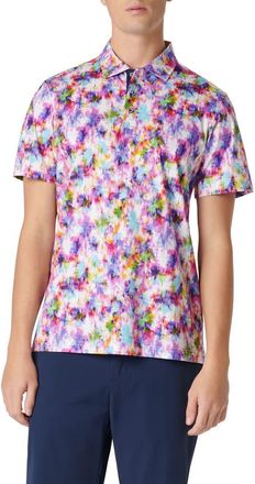 Bugatchi Hendrix Digital Watercolor Print Pima Cotton Polo in Fuchsia at Nordstrom, Size Xx-Large