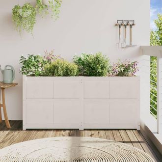 Berkfield Home Beautiful Garden Planter White 150x50x70 cm Solid Wood Pine | Size: 150 x 50 x 70 cm
