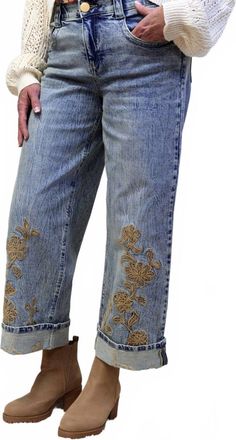 Democracy Wide Leg Ab Solution Embroidered Jeans In Denim