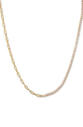 Brook & York Isabella Mini Birthstone Tennis & Paper Clip Chain Necklace in Gold/April at Nordstrom