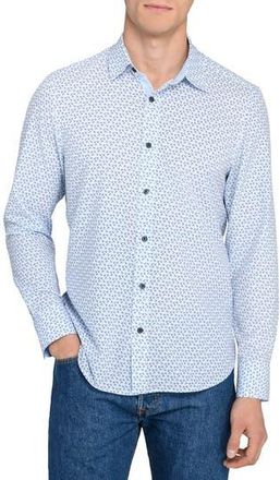 ConStruct Slim Fit Round Geometric Stretch Button-Up Shirt in White/Blue at Nordstrom Rack, Size Xx-Large