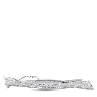 Luxury Bazaar Platinum and 14K White Gold 1.0ct Diamond Art Deco Bar Brooch MF17-070226