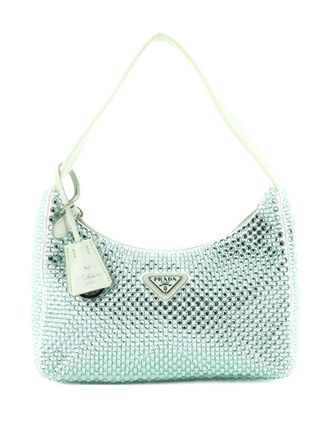 Prada Re-Edition 2000 Crystal Embellished Satin Mini hobo bag - Groen
