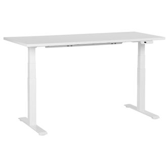 Beliani Escritorio De Altura Regulable El&eacute;ctrico Oficina Moderna Patas Cuadradas 160 X 72 Cm Tablero Blanco Soporte De Acero Blanco Destines
