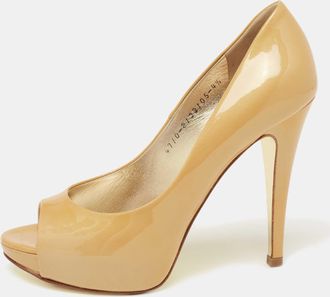Gina Mustard Yellow Patent Leather Peep-Toe Pumps