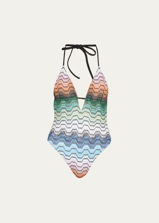 Missoni Zigzag-Knit V-Neck One-Piece Swimsuit