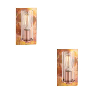 Loops 2 PACK Copper Patina Plate Wall Lamp Light & Clear Glass Shade - Dimmable LED