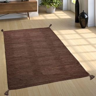 Paco Home Paco Home Alfombra Natural Sal&oacute;n Con Flecos, Moderna Tejida A Mano Kilim, 100 % Algod&oacute;n Marr&oacute;n, 240x340 Cm