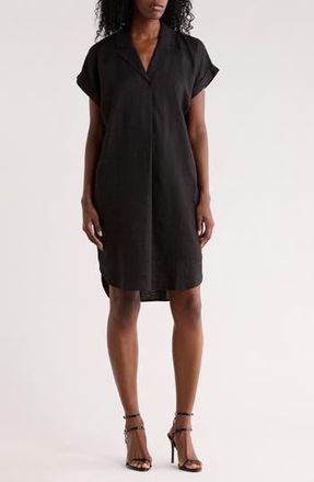 Eileen Fisher Notch Collar Linen Shirt Dress in Black at Nordstrom Rack, Size Medium