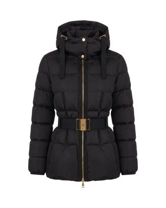 Elisabetta Franchi Black Grosgrain Trim Belted Down Jacket