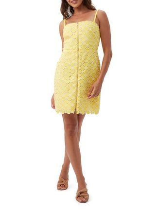 Trina Turk Samaria 2 Geometric Lace Front Zip Dress in Lavandou Lemon/whitewash at Nordstrom, Size 10