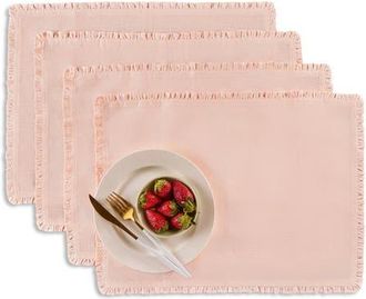 Solino Home Linen Placemats Set of 4, 14 x 19 Inch for Dining Table, Holiday and Everyday Table Decor - Juliette Ruffle in Peach Cloud at Nordstrom