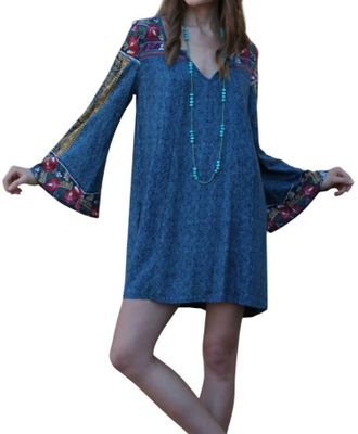 Angie Floral Bell Sleeve Dress In Multi