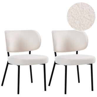 Beliani Conjunto De 2 Sillas De Comedor De Boucl&eacute; Con Patas De Hierro Negras Sin Reposabrazos Tapones Para Las Patas Dise&ntilde;o Minimalista Moderno Blanco Crema W