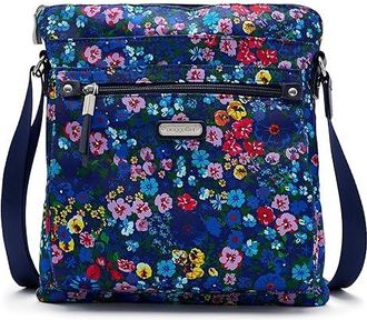 Baggallini Go Bagg with RFID Phone Wristlet Cross Body Womens Handbags Flower Market, Nylon