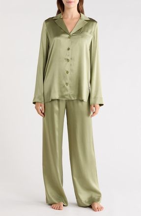 Reformation Ella Silk Pajamas in Artichoke at Nordstrom, Size X-Small