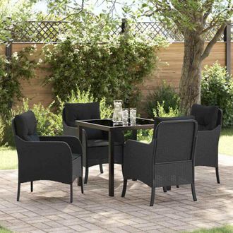vidaXL Conjunto De Comedor De Jard&iacute;n Con Coj&iacute;n 5 Pcs Negro Polirat&aacute;n Vidaxl