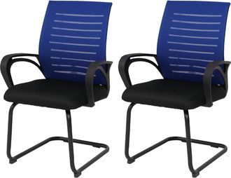 Hhg [nunca Usado] Juego De 2 Sillas De Conferencia Hhg-584, Silla De Visitante Con Estructura De Patillas, Tejido (250 G/m&sup2;) Mvg, Azul, Estructura Negra