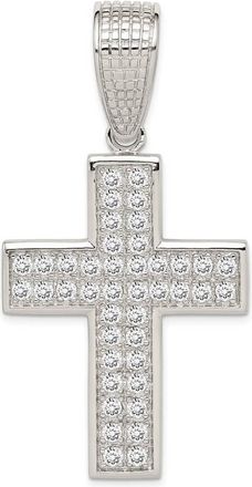 Diamond2Deal Sterling Silver Rhodium-plated Cubic Zirconia Cross Pendant