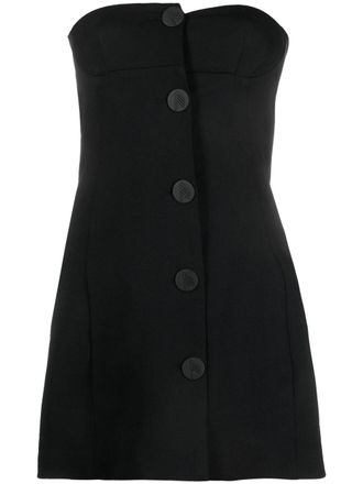 The Attico asymmetric buttoned minidress - Black