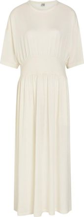Toteme Gathered Cotton and Silk-blend Midi Dress - Off White - S (UK8-10 / S)