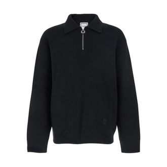 Wooyoungmi Wooyoungmi, Tops, Heren, Zwart, S, Wol, Trui met logopatch op de voorkant en logoletters op de achterkant in wolmix