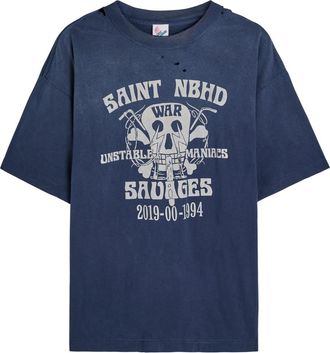 Saint Mxxxxxx Saint Mxxxxxx Saint Nbhd Printed Cotton T-shirt - Navy - Xxl