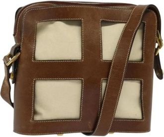 Ferragamo Tweedehands Canvas handtassen - Dames - Vintage Schoudertas - Beige - ONE Size - Leer - Vintage