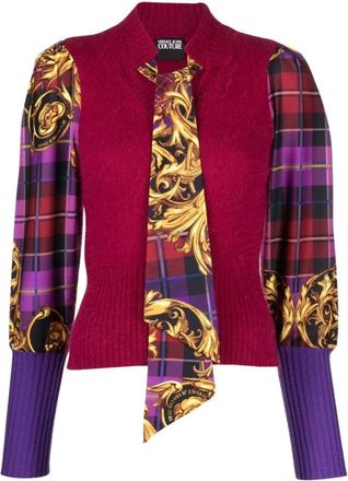 Versace Jeans Couture Barocco Check Crew Neck Knit - Dames - Ronde hals truien - Veelkleurig - L - Truien & Vesten