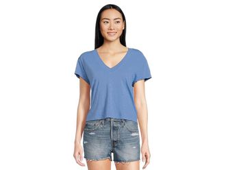 Michael Stars Harlan Cropped V-Neck T-Shirts Womens Clothing Ocean (US 0-12), Cotton
