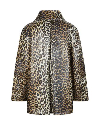 Ganni Womens Jacket Leopard Laminated Almond Milk Hemp