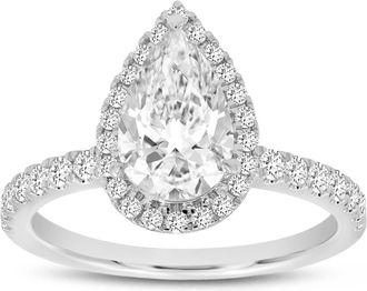 LuvMyJewelry Noor 14K White Gold Pear Lab Grown Diamond Halo Engagement Ring - 2.01 Ct