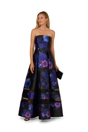 Adrianna Papell Womens Strapless Organza Gown - Black - Size 14 UK