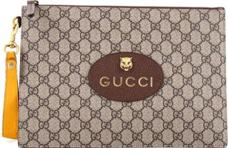 Gucci Neo Vintage Wristlet Pouch GG Coated Canvas clutch bag - Bruin