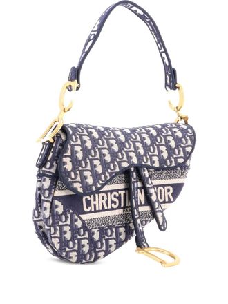 Dior Saddle Handbag Logo Embroidered Oblique Canvas Medium shoulder bag - Blue