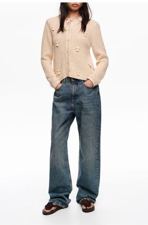 Bimba & Lola Cotton Cardigan With Flat Bobbles in Beige at Nordstrom, Size X-Small