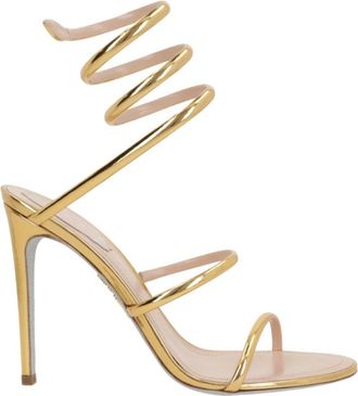 Rene Caovilla High Heel Sandals, female, Yellow, Size: 7 US Golden Leather Spiral Ankle Sandals