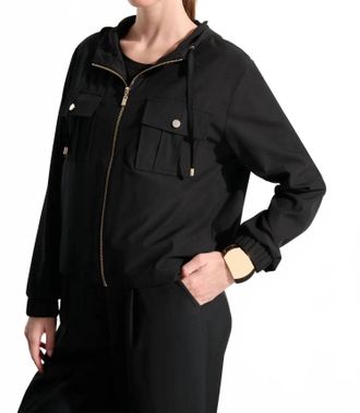 Joseph Ribkoff Hooded Boxy Utility Jacket Style In Black