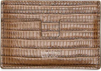 Tom Ford T Line Classic Croc Embossed Card Holder in Ebn Caramel at Nordstrom