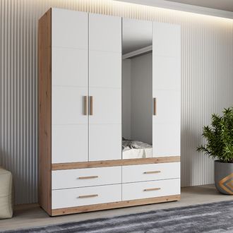 Dmora Guardarropa Grande Taxco, Armario Dormitorio 4 Cajones, 2 Estantes, Perchero, 155x208h Cm Blanco Mate