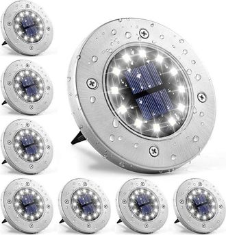 OEM L&aacute;mpara Solar De 12 Led, 8 Unidades, Color Blanco, Resistente Al Agua, De Acero Inoxidable, Para Uso En Exteriores, Jard&iacute;n, Terraza, C&eacute;sped, Patio Y C