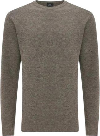 Genti Wool Roundneck Knit - Heren - Ronde hals truien - Grijs - M - Wol - Truien & Vesten