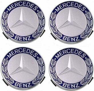 OEM Lot De 4 Cache-moyeux 75 Mm Pour Mercedes Benz - Plastique Abs - Installation Facile Et Esth&eacute;tique Am&eacute;lior&eacute;e - Couleur Bleue